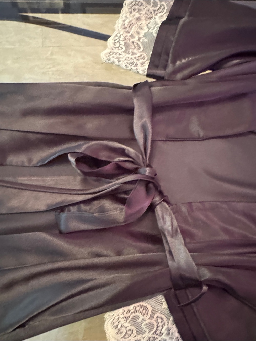 Jones New York Black Satin Robe & Chemise Set with Cream Lace - Picture 12 of 14